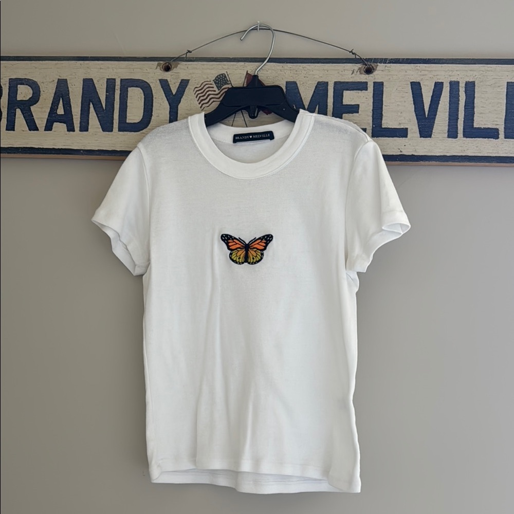 White Brandy Melville T-Shirt with Butterfly Patch